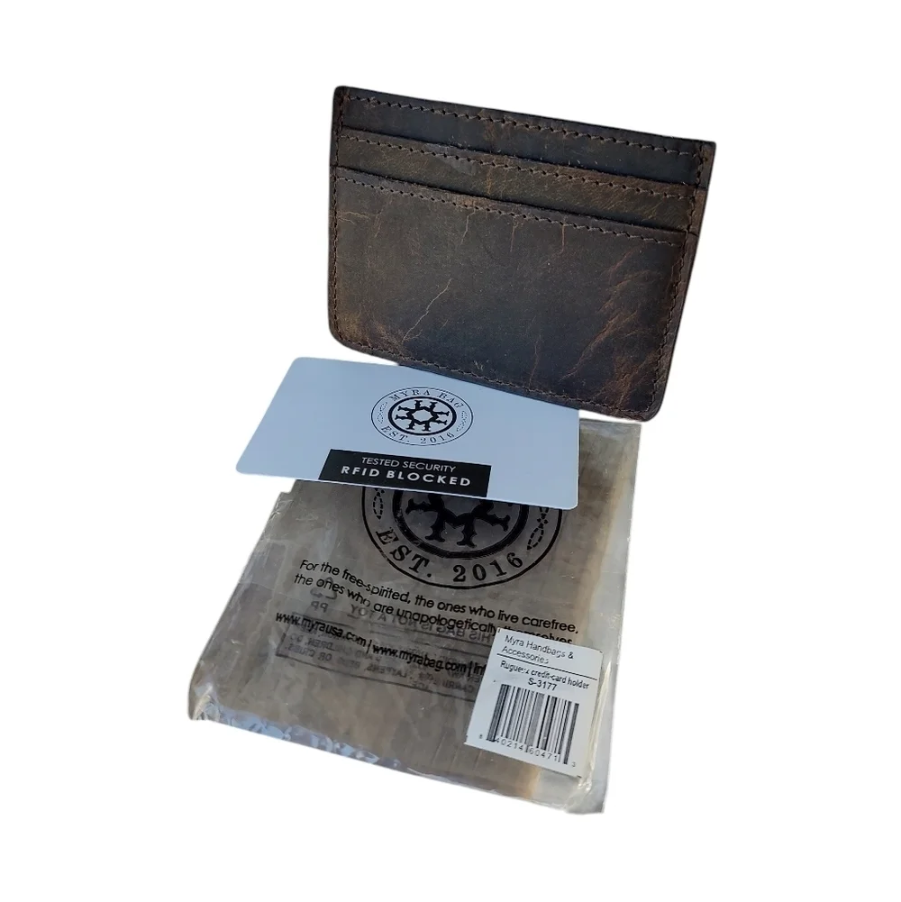 Myra Bag Dark Brown Distressed Leather Card Holder  4